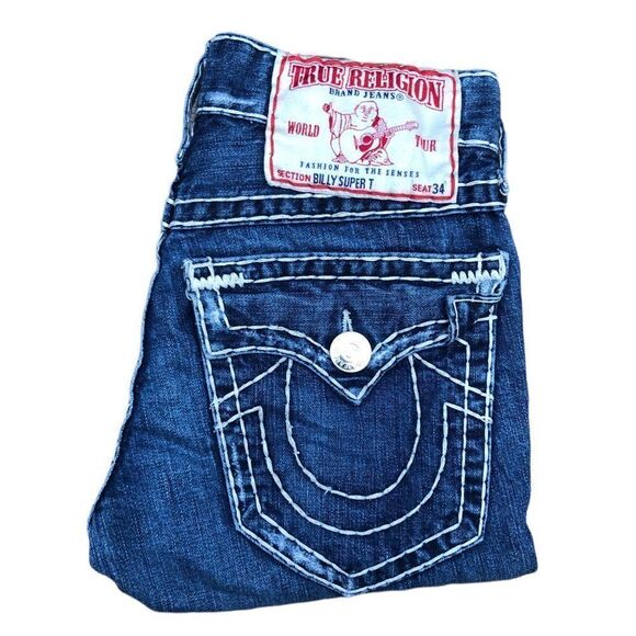 VINTAGE True Religion Jean Shorts Size 28 BILLY SUPER T Blue - Picture 1 of 6